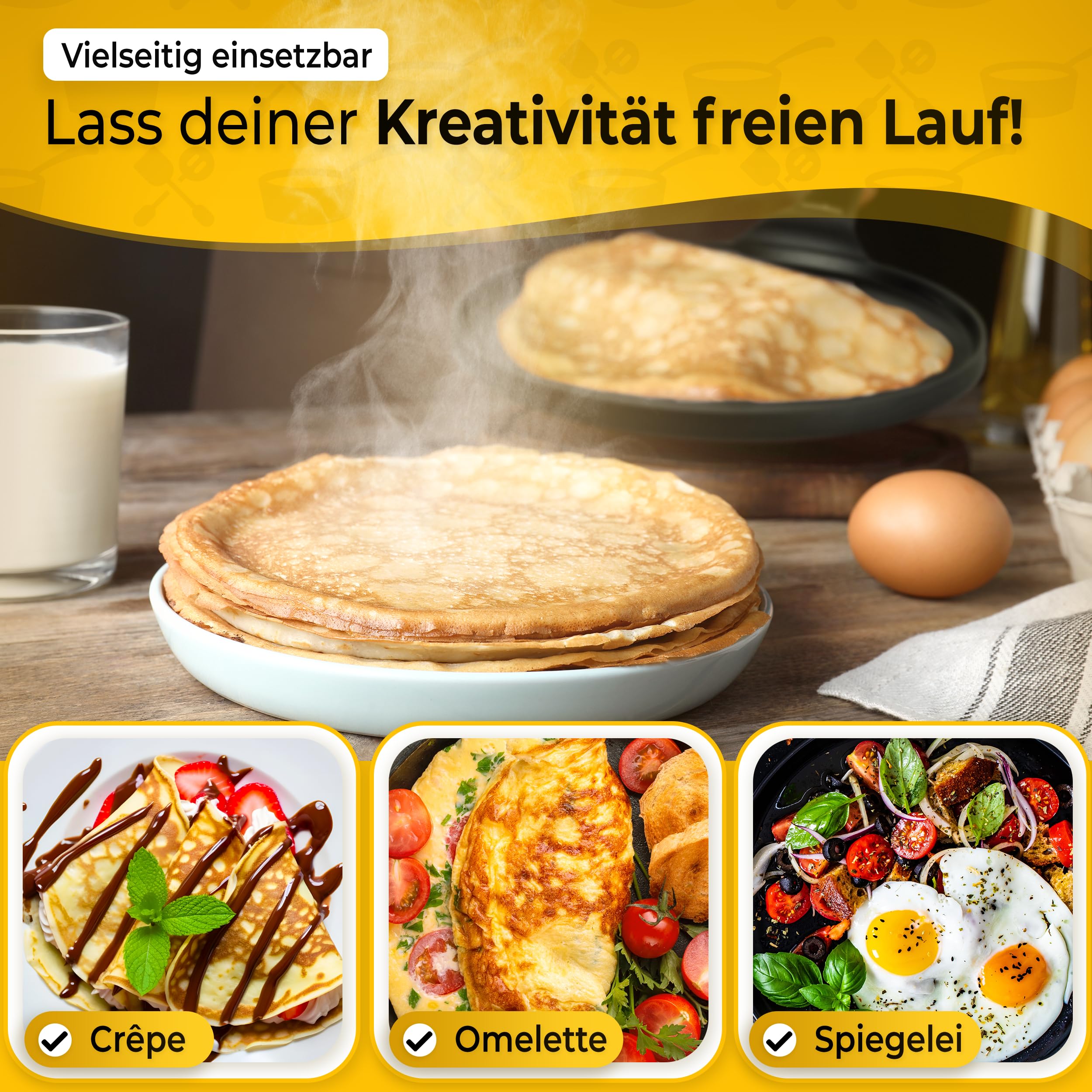 endusor Crepe Pfanne Induktion 26cm mit 3-facher Antihaftbeschichtung inkl. Spatel & Verteiler aus deutschem Buchenholz- Pfannkuchenpfanne für ALLE Herdarten - Flache Crepes Pfanne (OHNE PFOA + PFOS) 5