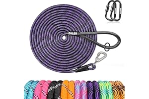 ZALER Long Dog Leash, 50 feet 30ft 20ft 15ft 10ft Dog Training Lead, Heavy Duty Check Cord Recall Leash for Dogs Training, Playing, Camping, or Backyard (15FT, Black Purple)
