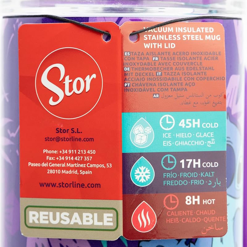 Garrafa de água em aço inoxidável Stitch 665ml - tampa hermética com pega, resistente para viagens escolares desportivas