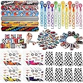 Vanblue 110Pcs Race Car Party Favors Themed Birthday Decorations Supplies Straw Bubble Slap Bracelet DIY Sticker Toy Gift for Boy Kids Treat Candy Bags Stuffers Classroom Rewards