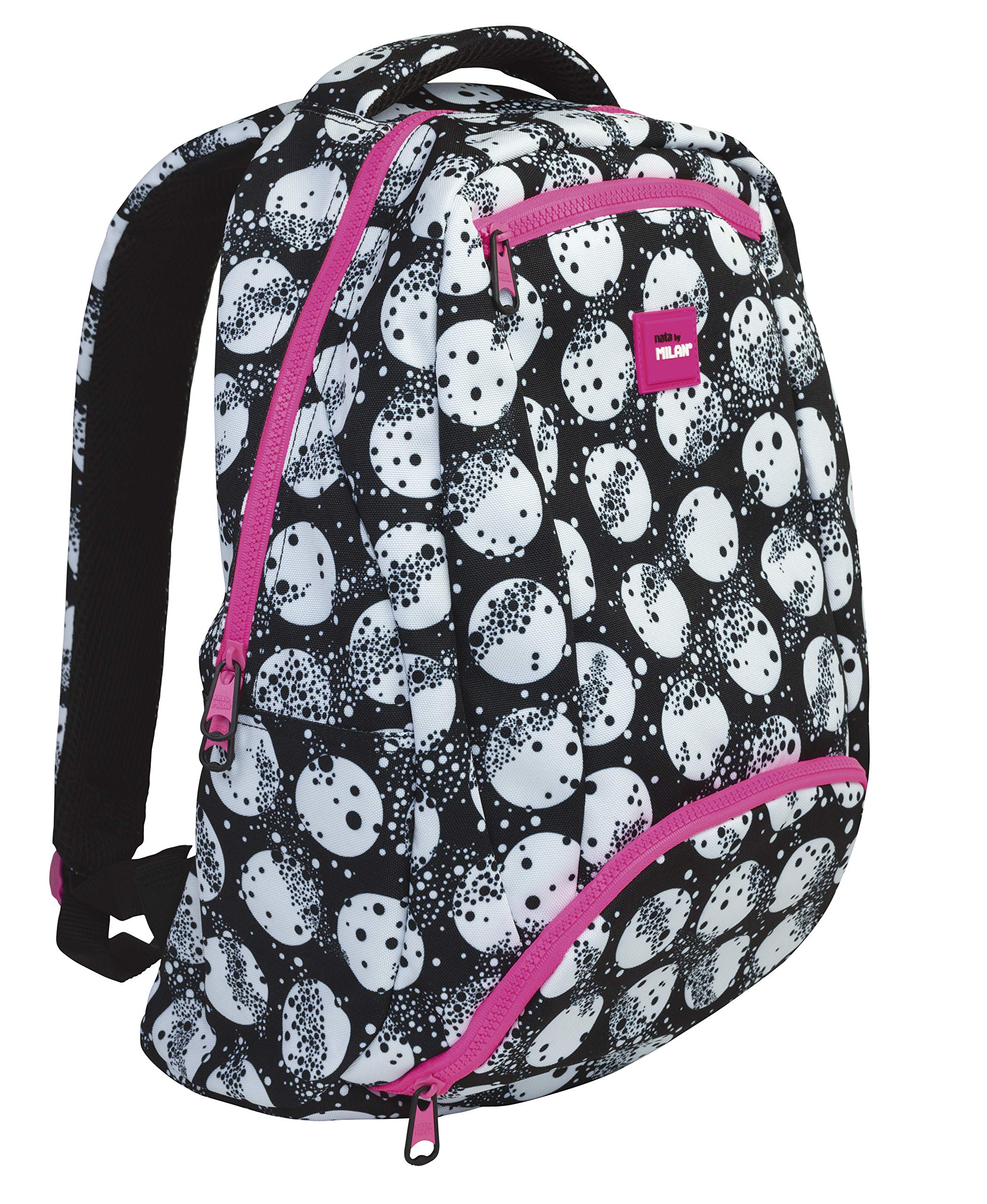 MILAN Mochila Escolar, Capacidad 28l Moon Casual Daypack, 48 cm, Black (Blanco Y Negro)