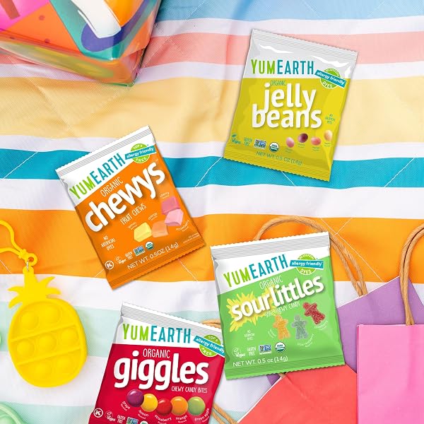 YUMEARTH ORGANIC VARIETY BOX – JELLY BEANS, GIGGLES, CHEWYS, SOUR LITTLES – ALLERGY FRIENDLY (TOP 9 FREE), NO ARTIFICIAL DYES, NON GMO, GLUTEN FREE, VEGAN -INDIVIDUALLY WRAPPED (PACK OF 20)