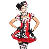 Leg Avenue womens 3 Pc Harlequin Clown With Suspender Dress, Neck Piece, Hat