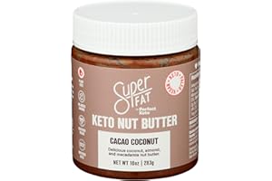 SuperFat Keto Nut Butter -Low Carb Almond Macadamia Nut Butter - Natural Unsweetened No Sugar Added Keto Almond Butter Fat Bomb - 10 Oz Jar (Cacao Coconut)