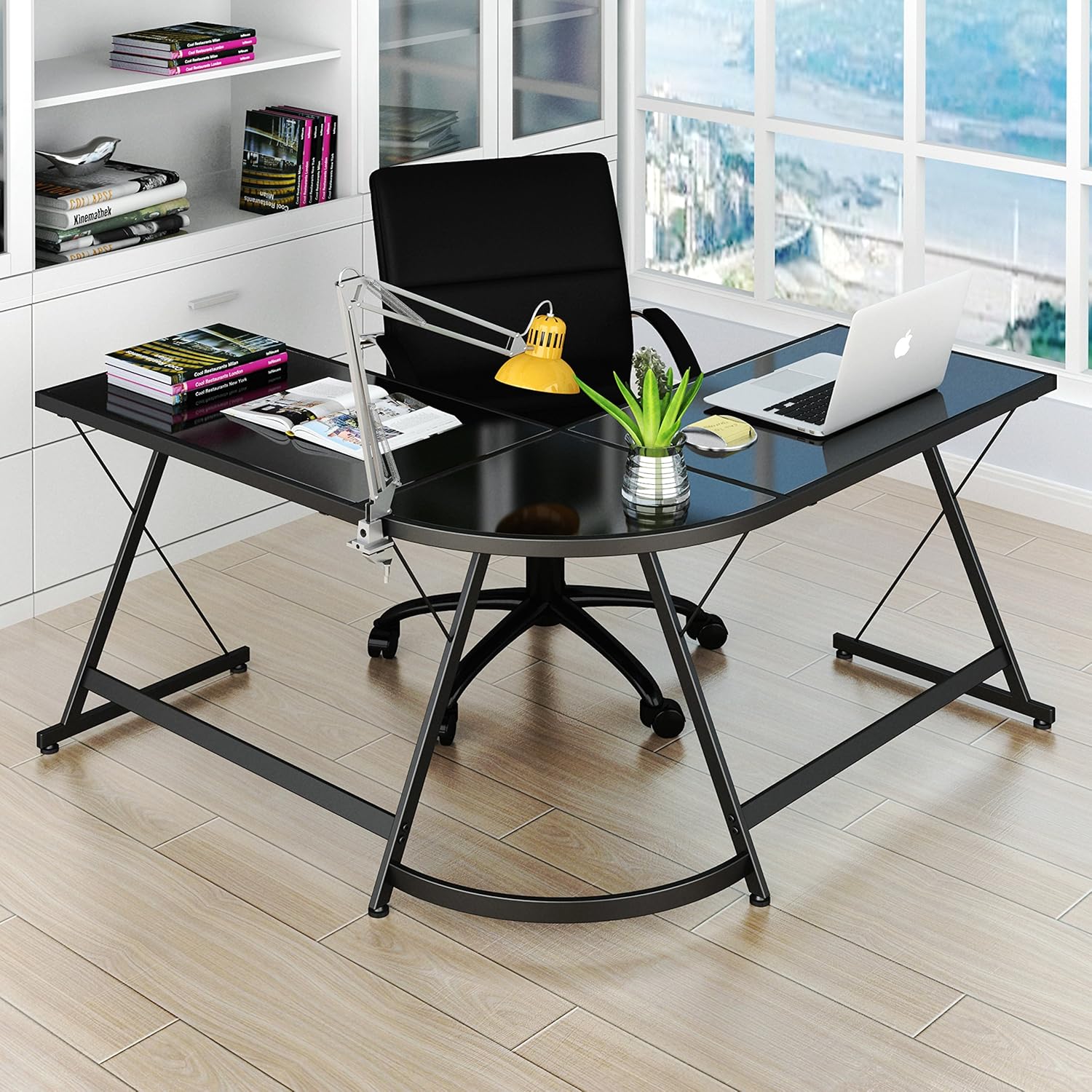 SHW L-Shape Corner Desk Computer Gaming Desk Table, Black: Home & Kitchen