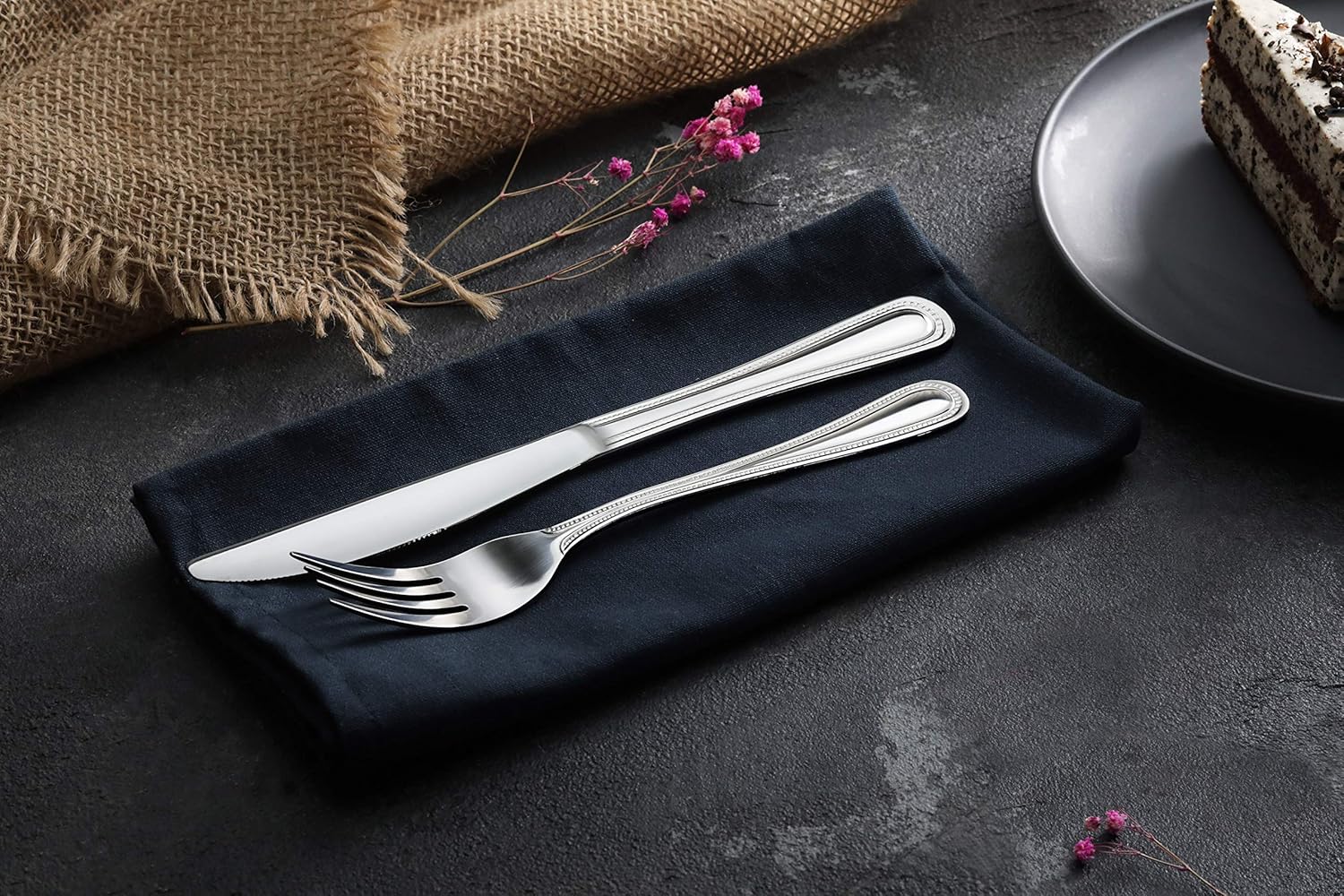  | New Star Foodservice 58444 Bead Pattern, Stainless Steel, Dinner Knife, 8.5-Inch Set of 12: Flatware Sets