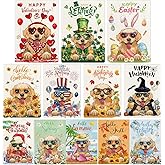 Golden Retriever Seasonal Garden Flags Set of 12, Welcome Seasonal Garden Flags 12x18 Double Sided, Dogs Yard Flags for All Holidays, Fall Winter Halloween Christmas Flag for Outdoor Farmhouse Decor