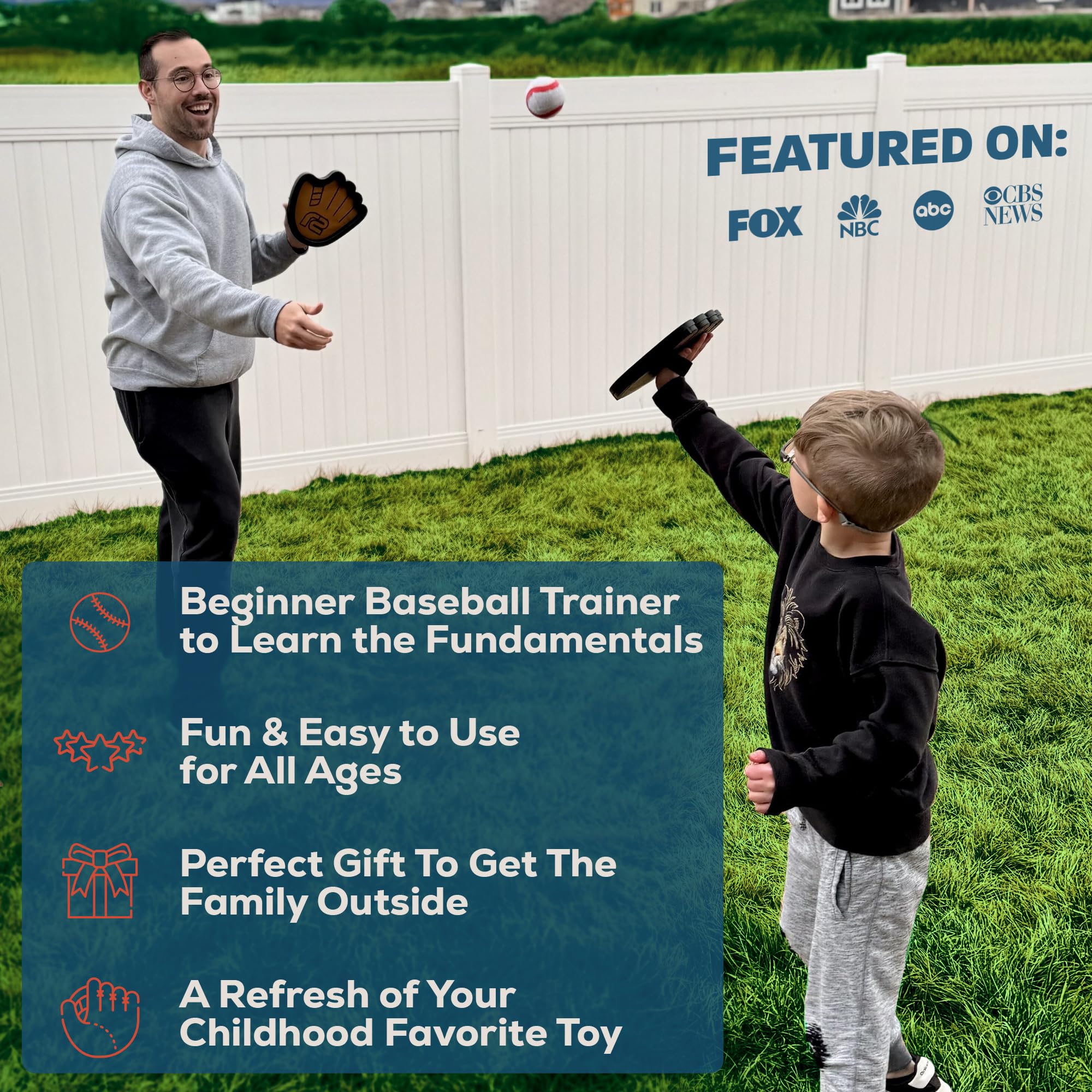 Toss and Catch Ball Game Set - Easy to Use Sticky Balls & Beginner Baseball Training Glove - Premium Toy Paddle Fits All Hand Sizes From Toddlers to Teens & Adults - Fun Gift Idea for Boys and Girls