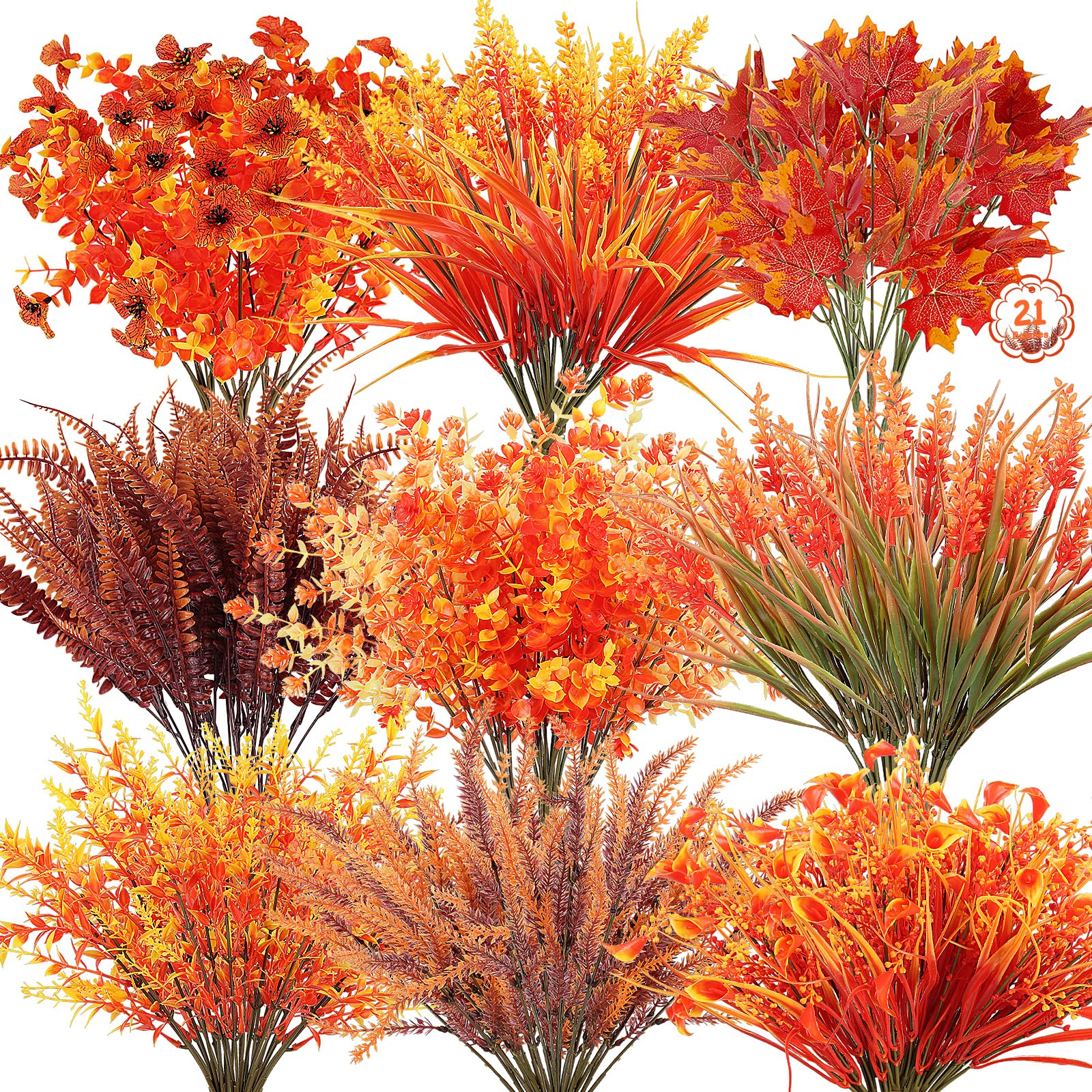 Photo 1 of 21 Bundles 9 Styles Artificial Fall Flowers for Outdoors Fall Decorations - UV Resistant Fall Plants Boxwood Fake Mums Maple Leaves Dasiy for Autumn Porch Patio Indoor Thanksgiving Window Box Decor