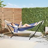 VonHaus Hammock with Stand Freestanding 1 Person Blue Stripe PolyCotton view 2