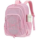 Sisipoet Mesh Backpack, Heavy Duty Mesh Bookbag for Girls Boys Kids, See Through Clear Backpacks, Net Backpack Transparent Breathable for School Beach Swim Travel Outdoor, Pink