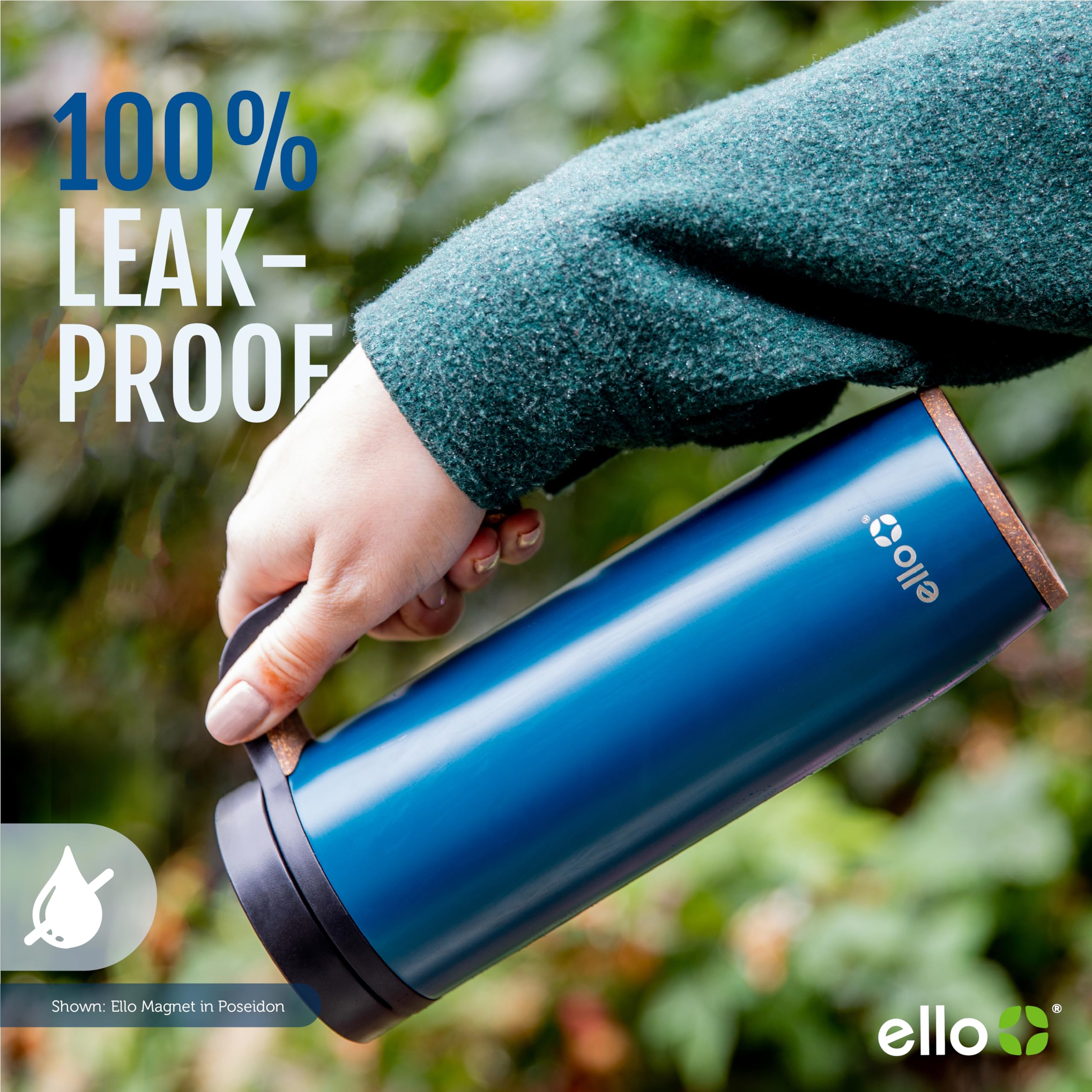 Ello Magnet 18oz Vacuum Insulated Stainless Steel Travel Mug with Side Handle and Leak-Proof Slider Lid and Built-in Coaster, Keeps Hot for 5 Hours