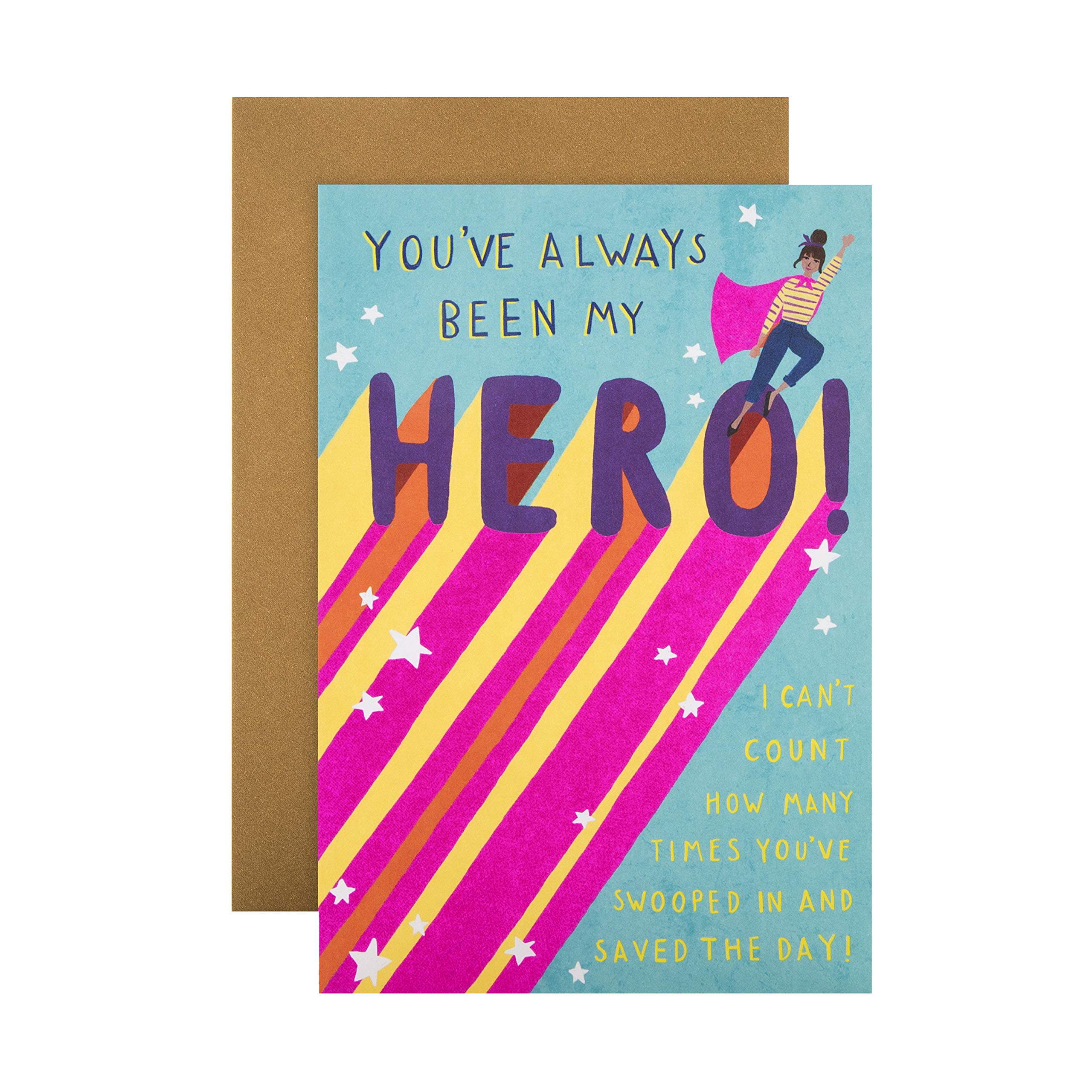 Hallmark Mothers Day Card for Mum, Hero, Superhero, Pink, Blue, Yellow