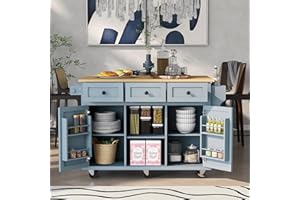 MEETFAV Rolling Kitchen Island with Storage, Moveable Kitchen Island with Drop Leaf, Portable Kitchen Storage Islands & Carts with Drawers and Shelves for Dinning Room