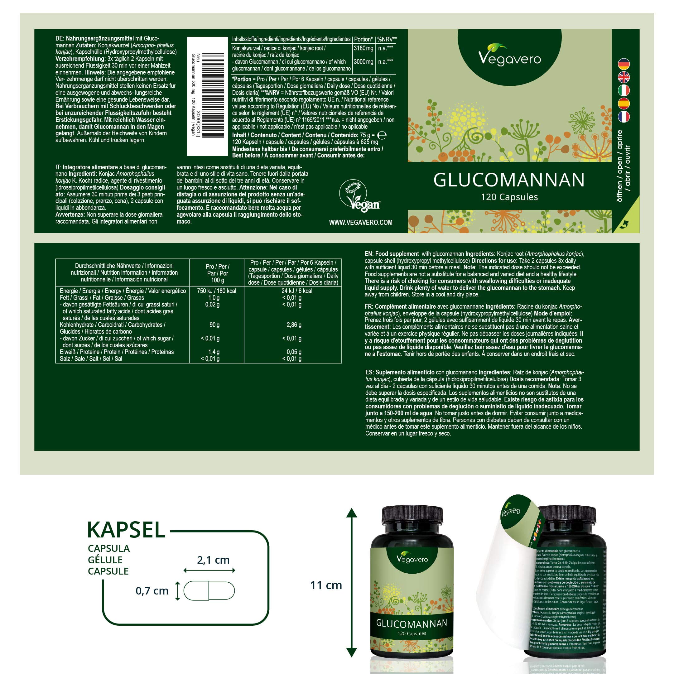 Glucomannan | 550 mg, 120 Capsules | Konjac Root Fibre | Weight Loss, Appetite Reduction, Better Digestion | Vegan & Vegetarian by Vegavero