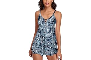 Omichic Womens Tummy Control Swimderss Two Piece Tankini Swimsuits Bikini Bathing Suits Tank Top with Boyshorts Swimwear