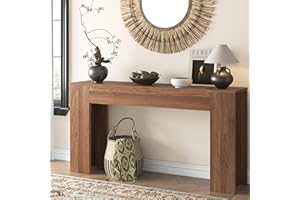 knoworld 63-Inch Long Console Table with LED Light, Farmhouse Sofa Table Behind Couch, Wooden Console Table for Entryway, Hallway, Entrance, Living Room