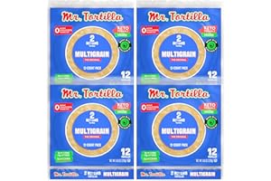Mr. Tortilla Low Carb Keto Soft Taco Shells, Vegan, Quesadillas, Burritos, Heathy Bread Alternative, 2 Net Carbs, Delicious Small Batch Kosher Wraps - (Multigrain, 48 Count)