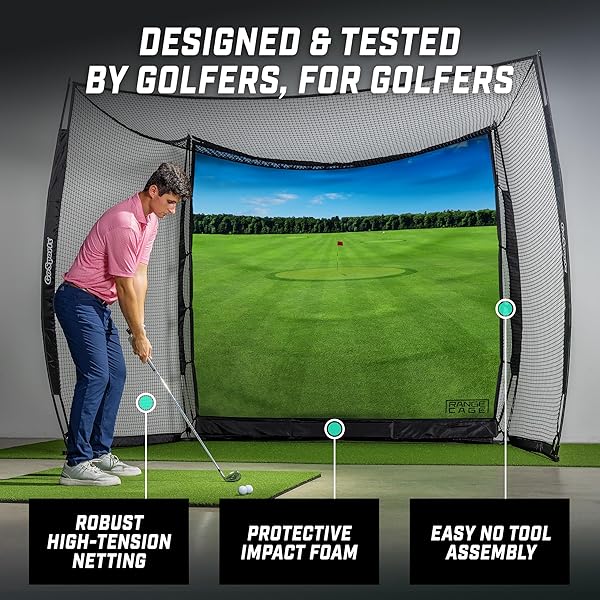 GOSPORTS RANGE CAGE 10 FT X 8 FT GOLF PRACTICE HITTING NET WITH IMPACT SCREEN