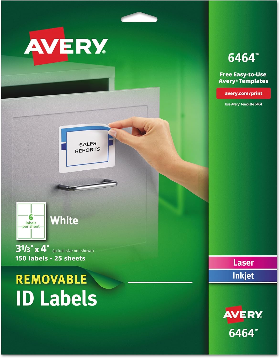 Avery Removable 3-1/3 x 4 Inch White ID Labels 150 Pack (6464) : Removable Labels : Office Products