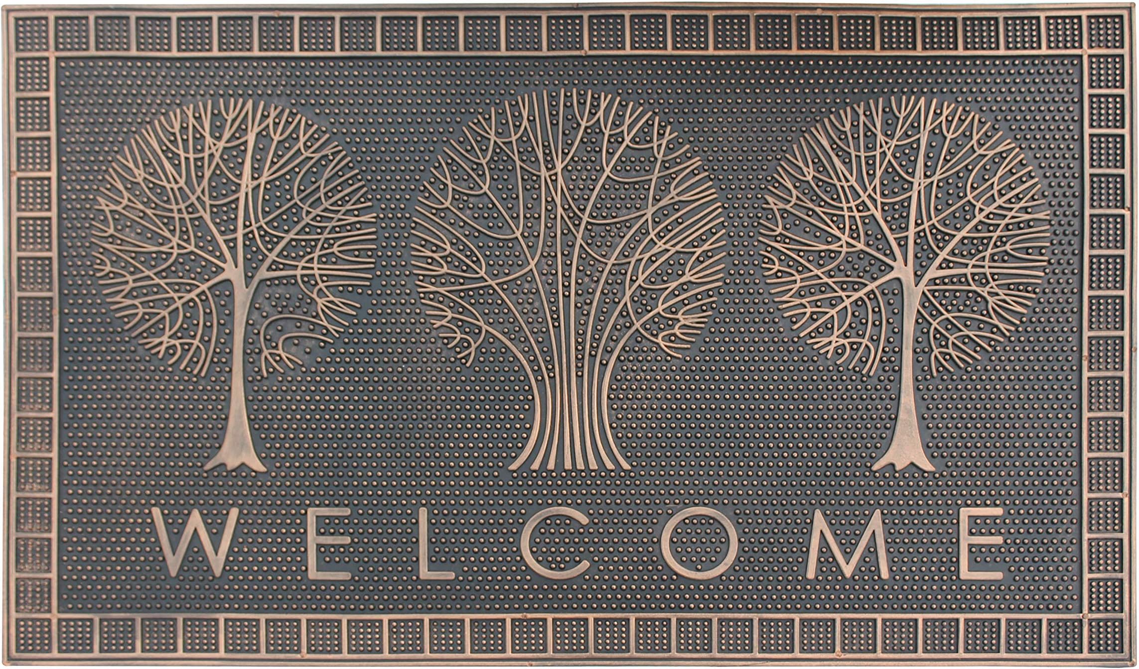 A1HC Rubber Welcome Doormat for Outdoor Indoor Entrance, Non-Slip Backing Front Door Mat for High Traffic Area Use, Fun Designed Entrymat, 18"x30" Welcome Tree