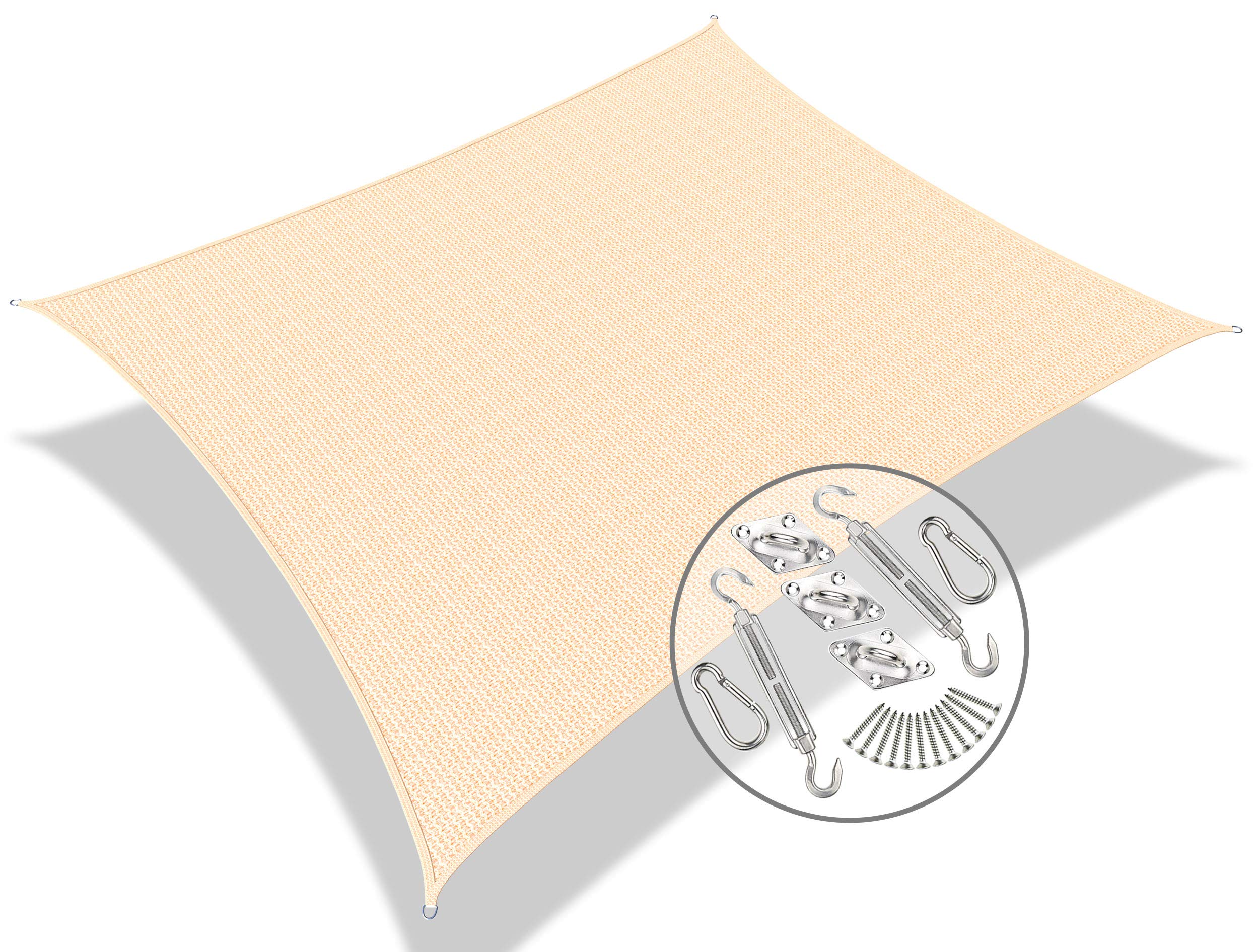 VOUNOT® Sun Shade Sail Rectangle 3m x 2.5m with Fixing Kit, 95% UV Block Breathable HDPE Awning, Sunscreen Canopy for Outdoor Garden Patio Lawn, Ivory