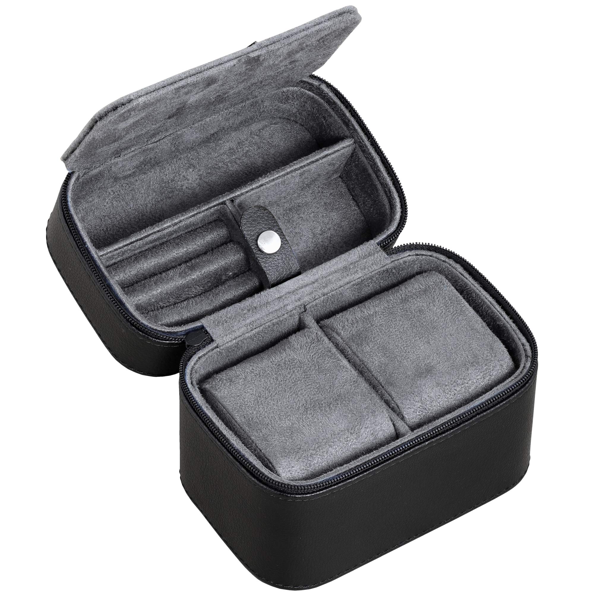 ROTHWELL Gift Set 12 Slot Leather Watch Box & Matching 2 Watch Travel Case - Luxury Case Display Organizer, Locking Mens Jewelry Watches Holder, Men's Storage Boxes Glass Top Black/Grey