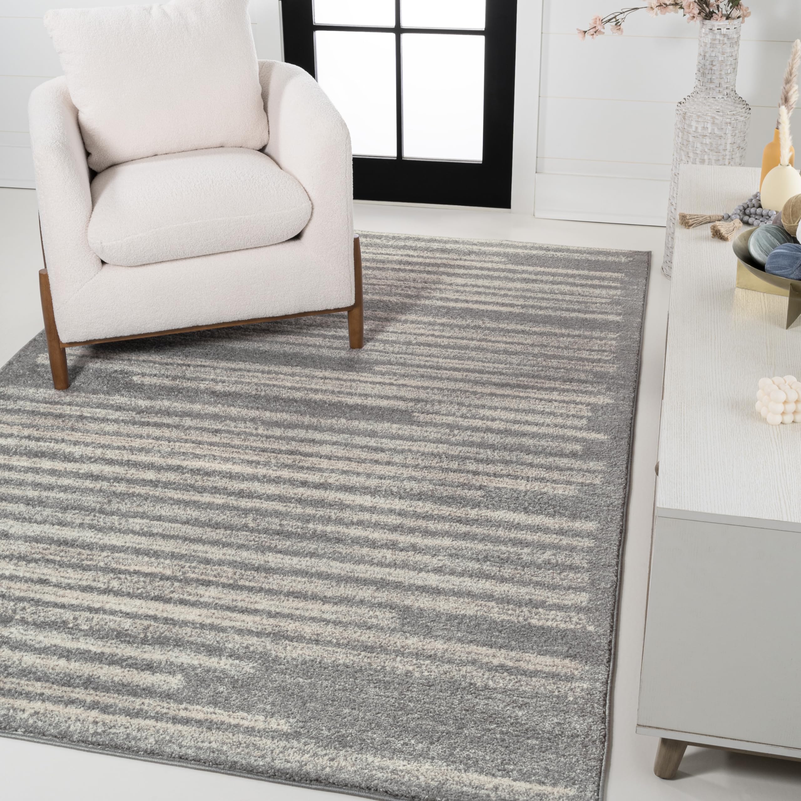 Photo 1 of **SCRATCHES AND DIRT FROM TRANSPORT **JONATHAN Y Khalil Modern Berber Stripe Gray/Cream Indoor Area Rug, 8x10, Contemporary, Bohemian, Easy-Cleaning for Living Room, Bedroom, Kitchen, Pet Friendly, Non-Shedding (MOH207G-8)