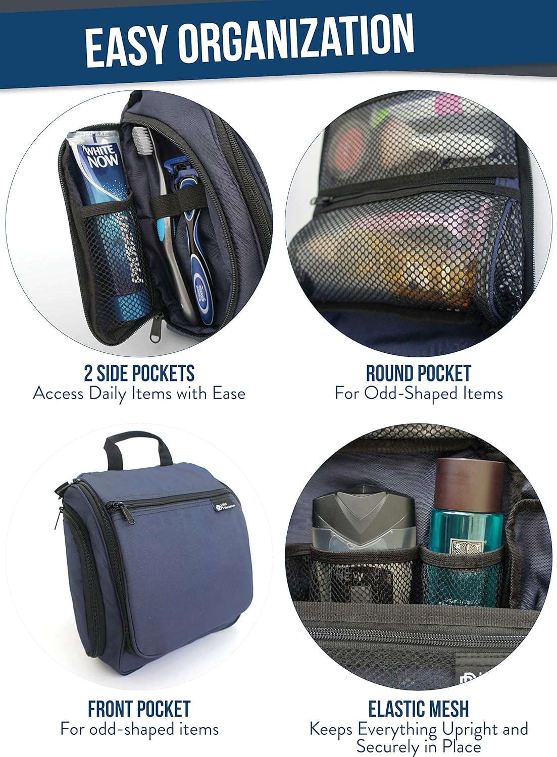 Hanging Travel Toiletry Bag for Men and Women – Large Cosmetics, Makeup and Toiletries Organizer Kit with 19 Compartments, YKK Zippers, XXL Metal Swivel Hook, Water-Resistant Nylon : Beauty