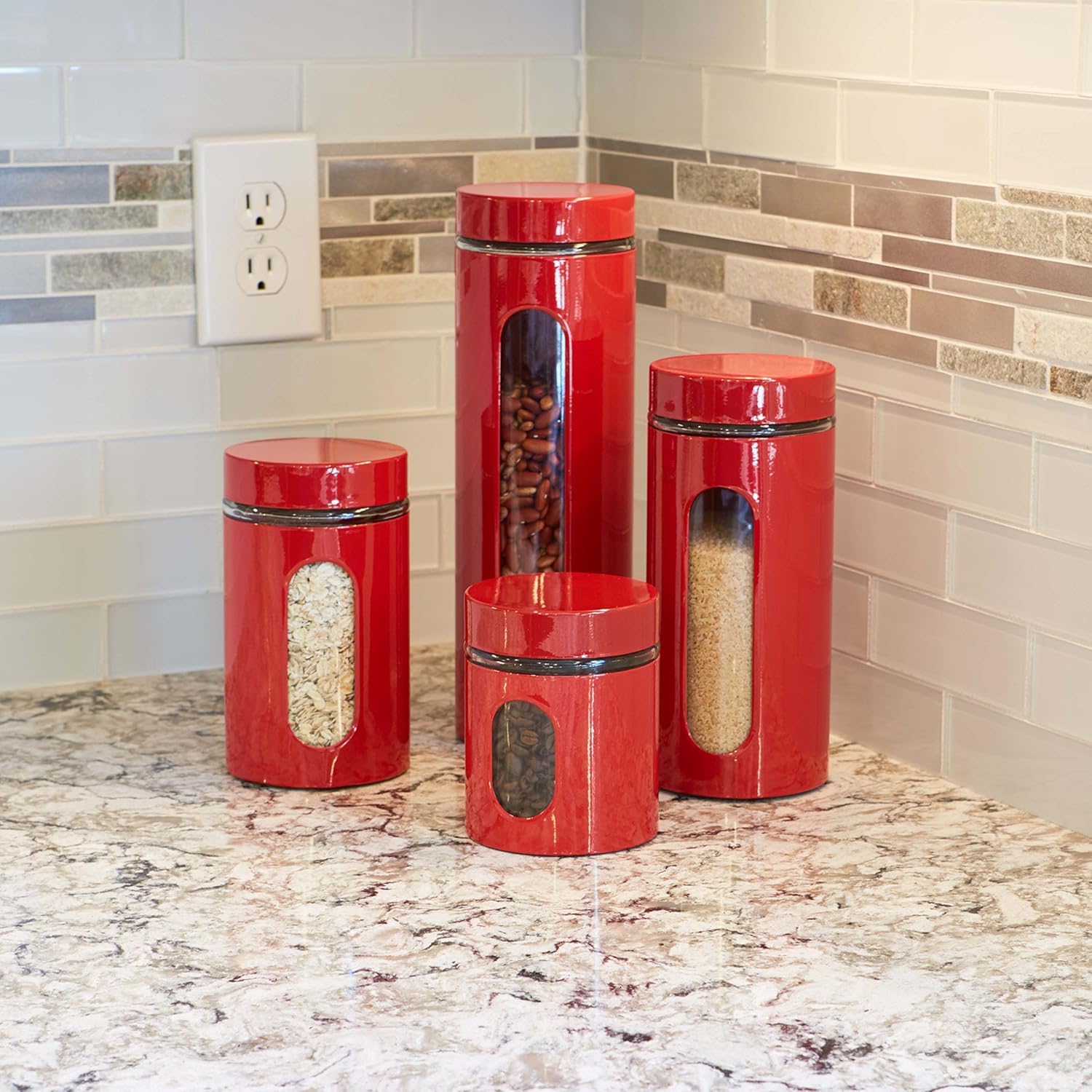 Anchor Hocking Palladian Window Cylinder Jars, Mixed Sizes, Cherry, Set of 4: Kitchen Storage And Organization Product Sets: Kitchen & Dining