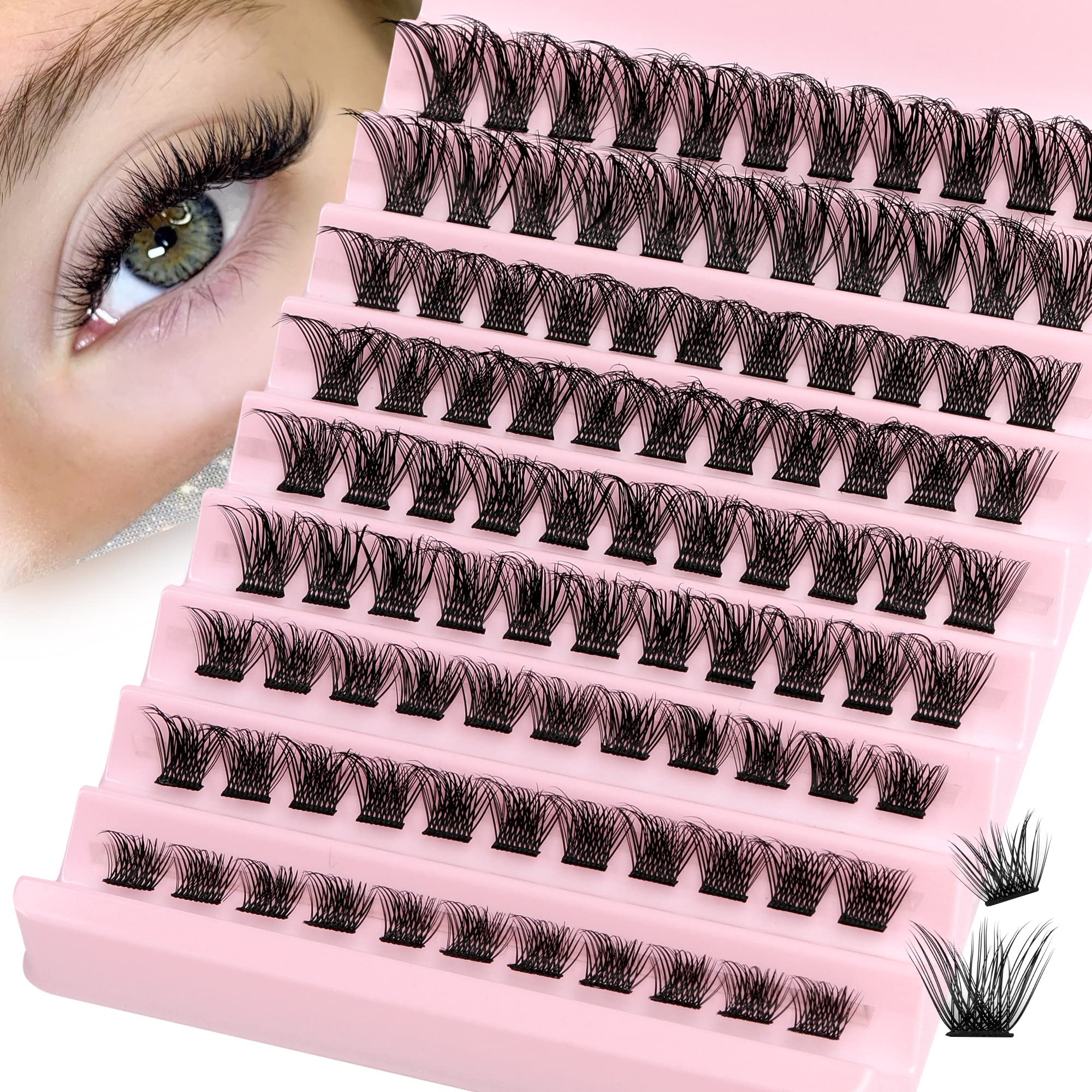 Cluster Lashes D Curl DIY Individual Eyelashes Extenison Natural Look Wispy Russian Cluster Lashes Light 8-16MM Individual Lashes DIY at Home Fluffy Eyelash Clusters by JIMIRE