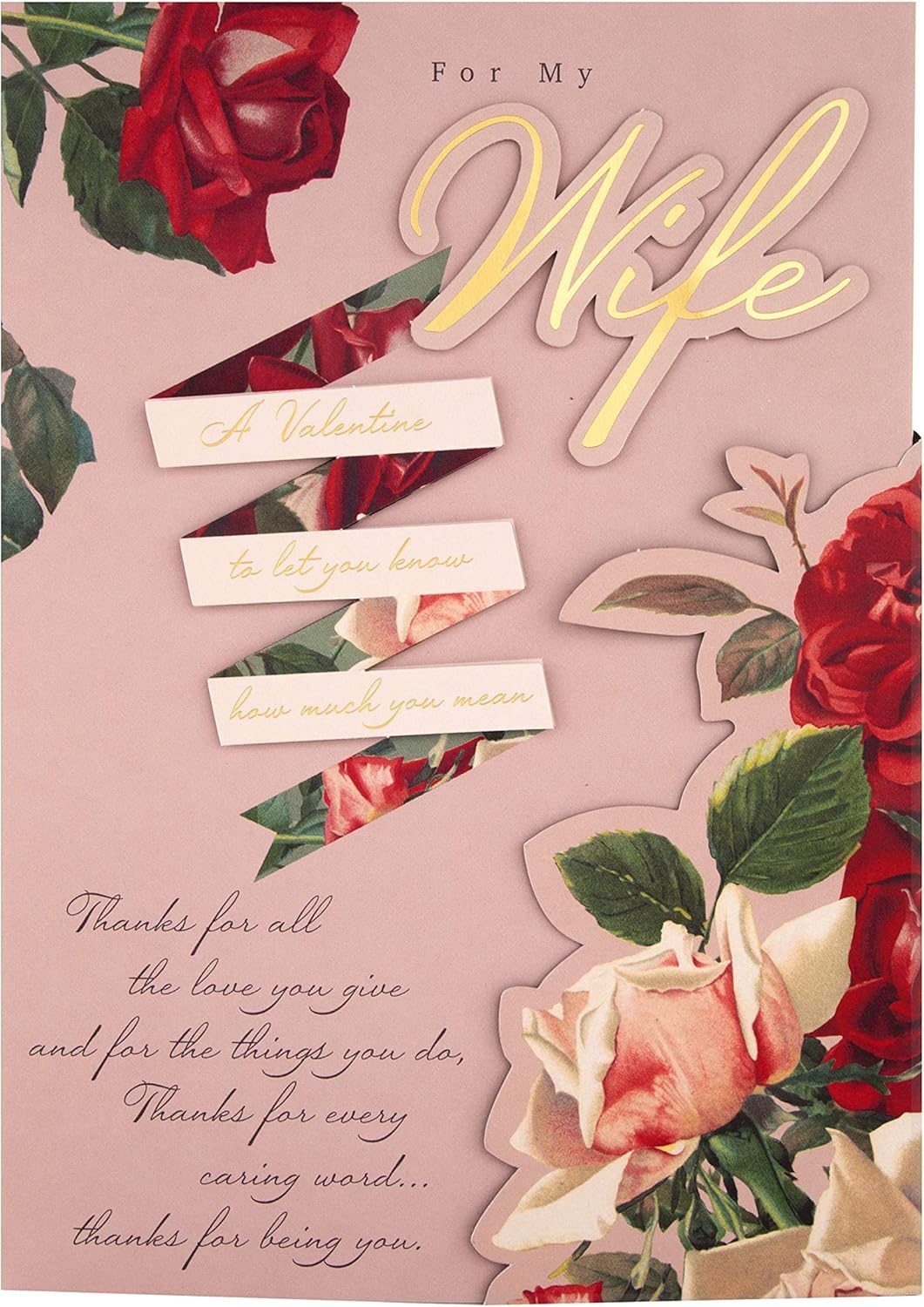 Hallmark Valentines Day Card for Wife 3D & Pop-up Design, Classic Floral Design, Pink, Red, Wife Pink Roses Banner, 26 cm by 18 cm - Image 3