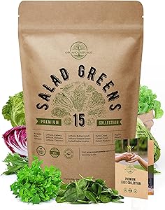15 Lettuce & Salad Greens Seeds Variety Pack 7500+ Non-GMO Heirloom Lettuce Seeds for Planting Indoors & Outdoors Garden, Hydroponics, Aerogarden - Arugula, Kale, Spinach, Swiss Chard, Lettuce & More