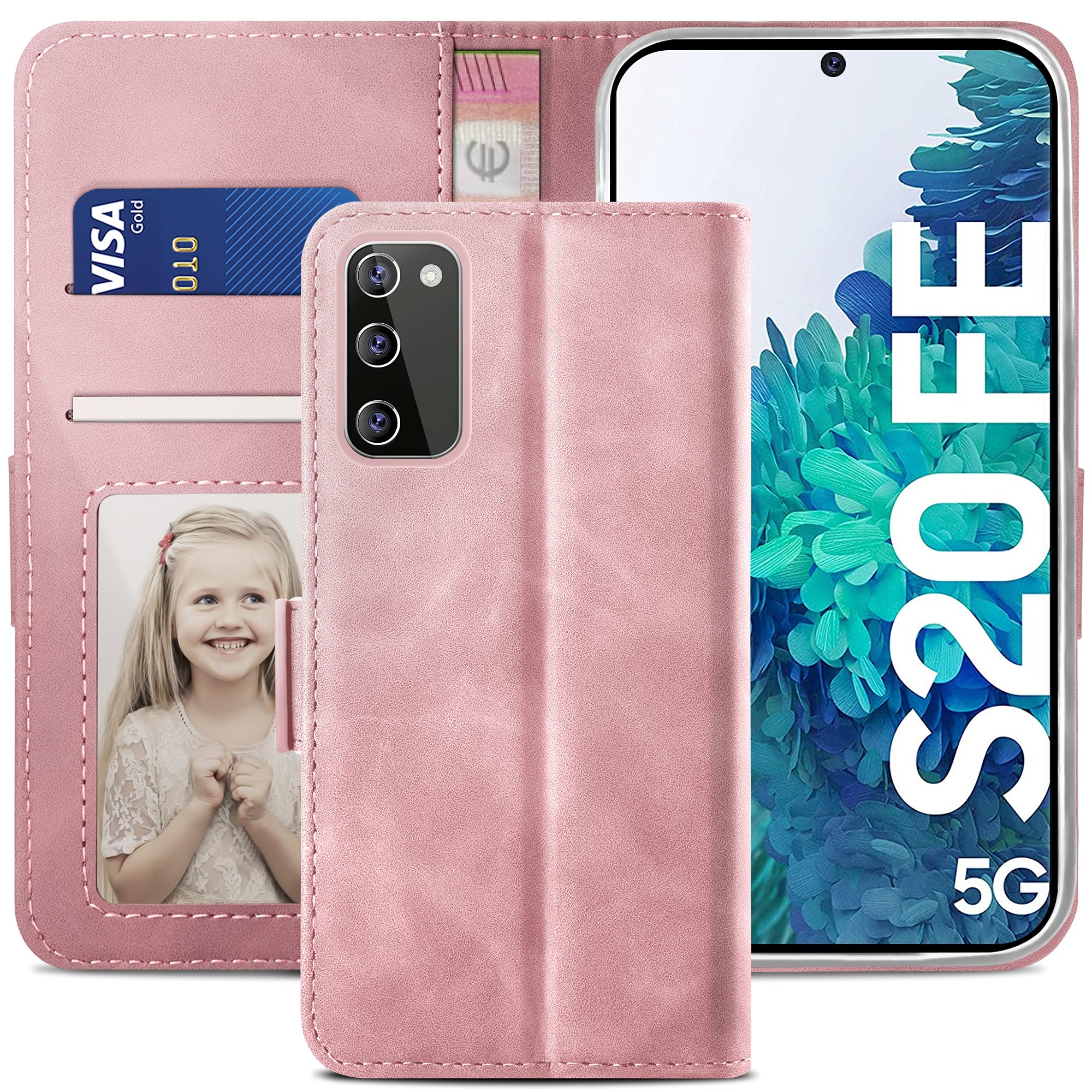 YATWIN Case for Samsung Galaxy S20 FE 5G 2022, Flip Wallet Leather Case with Card Holder Kickstand Phone Cases Cover for Samsung S20 FE 4G/5G - Pink