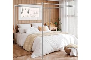 Niemro Canopy Bed Frame, Metal Stainless Steel Four Corner Bed Mosquito Net Frame Bracket Fit for Queen Size Bed, Firmly Fixed to Floor and Not Wobbly.