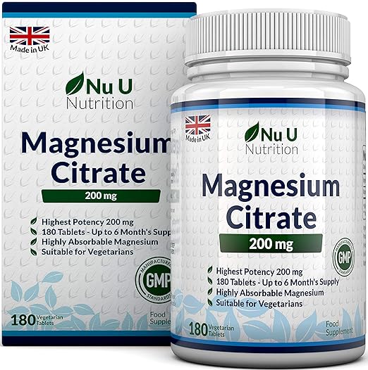 Magnesium Citrate 200mg 180 Tablets for 6 Month Supply of Magnesium