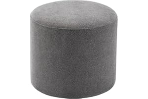 Wovenbyrd 19-Inch Wide Round Pouf Ottoman Footstool, Heather Gray Boucle Performance Fabric
