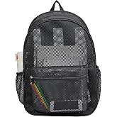COVAX Heavy Duty Mesh Backpack, See Through College Backpack, Black | Semi-Transparent Back Pack for Girls, Boys, Net Bookbag for Beach Sport Gym Travel