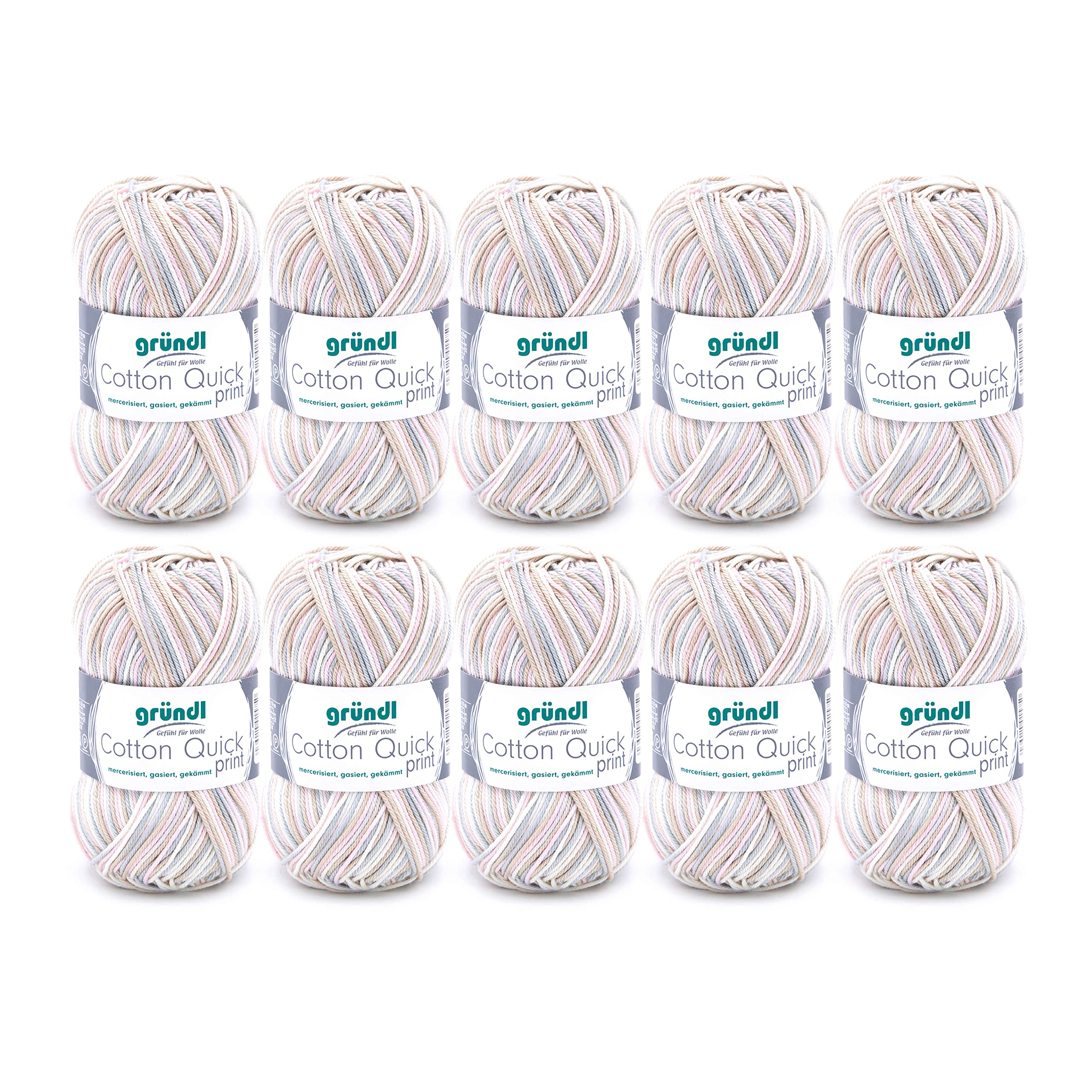 Gründl Cotton Quick Print Knitting/Crochet Yarn (Colourful Yarn Made of 100% Cotton, Oeko-TEX Certified, 50 g / 125 m, Needle Size: 3-4, 1 x 50 g), Sand-Rose-Multicolor