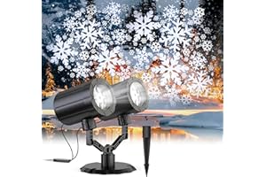 HEYSTOOKIE Christmas Snowflake Projector Lights Outdoor Double Head Rotating Snowflakes Outdoor & Indoor Projection Atmosphere Lights for Xmas Home Party Decoration Background IP65 Brightening LED