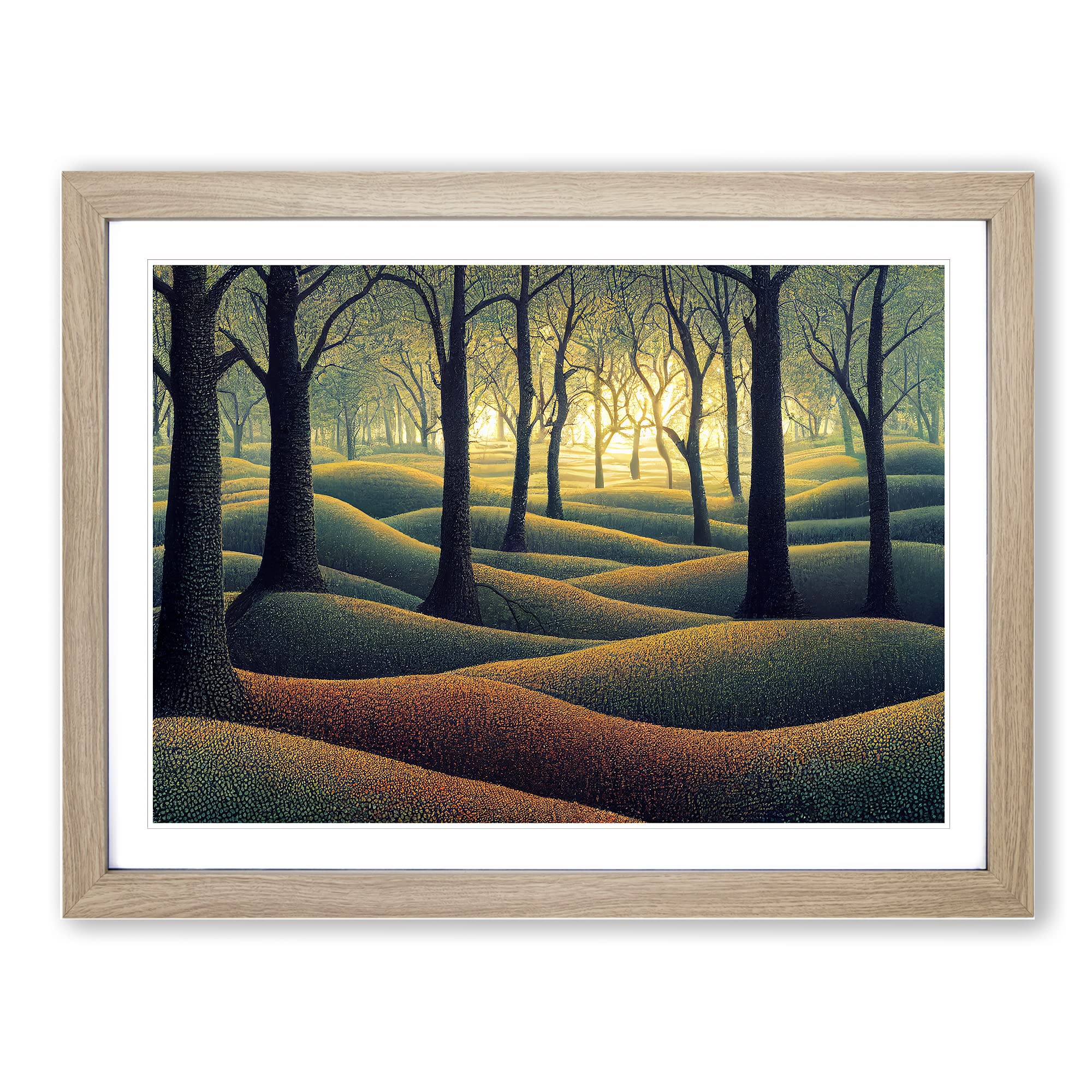 Passionate Summer Forest Framed Print | A4 Oak Framed Wall Art | Ready to Hang | Modern Landscape Picture | Living Room Bedroom Lounge Office