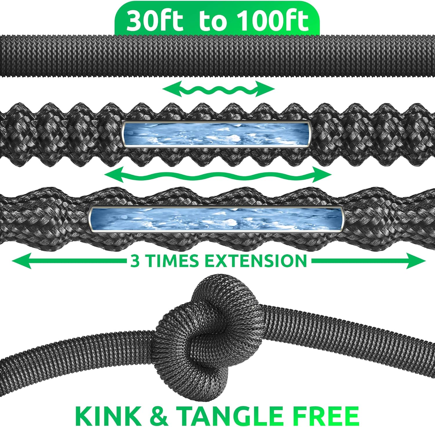 Nifty Grower 100ft Garden Hose - New Expandable Water Hose with Double Latex Core 3/4" Solid Brass Fittings Extra Strength Fabric - Flexible Expanding Hose with Storage Bag for Easy Carry: Home Improvement