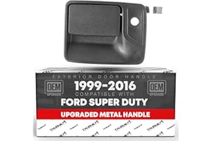 T1A Exterior Front Driver Door Handle Replacement, Upgraded Metal - Compatible with 1999-2016 Ford F-250 F-350 F-450 F-550 Super Duty - Textured Black with Keyhole - OEM 7C3Z-2522405