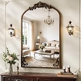 Koonmi Vintage Wall Mirror, 36&ldquo;x24&rdquo; Arched Antique Mirror | Vanity Mirror, Metal Frame, Tempered Glass, Flower Head, Decorative Mirror for Bathroom Entryway Fireplace Living Room
