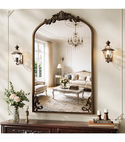 Amazon.com: Wylde Iris English Estate Carved Arch Wood Wall Mirror