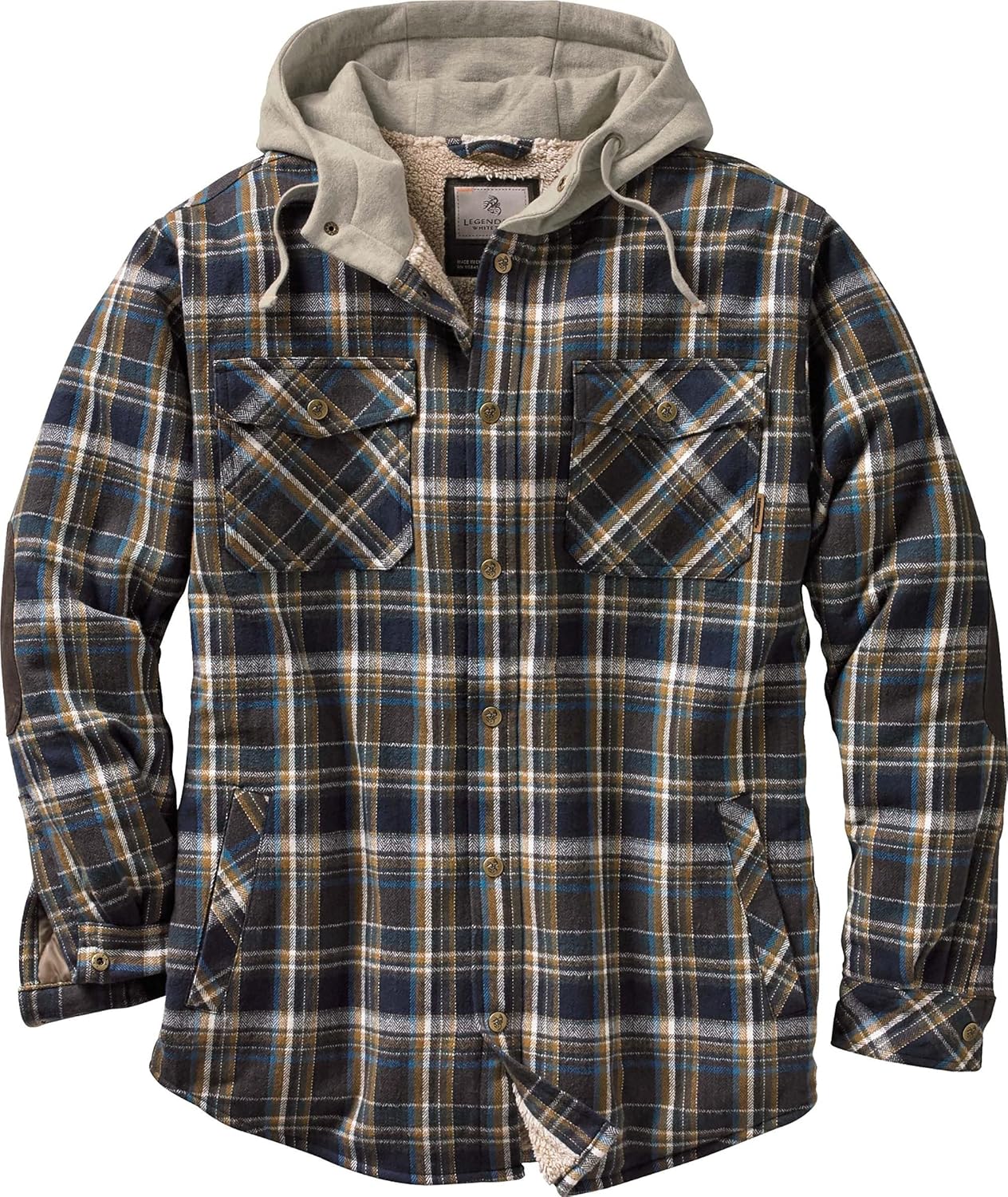 Legendary Whitetails Men's Camp Night Berber Lined Hooded Flannel Shirt Jacket: Clothing