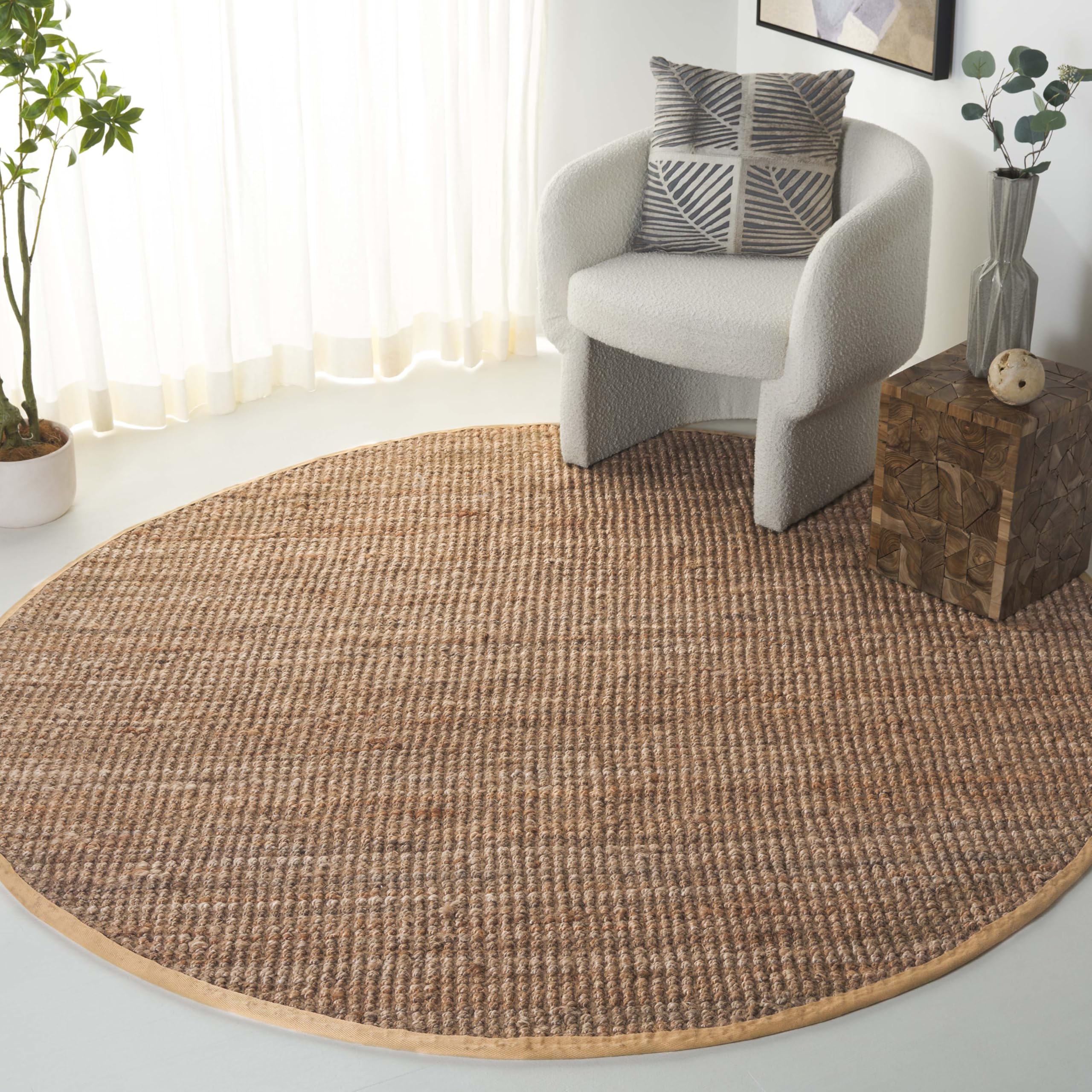 SAFAVIEH Natural Fiber Collection 7′ Round Natural NF730C Handmade Farmhouse Premium Jute Area Rug