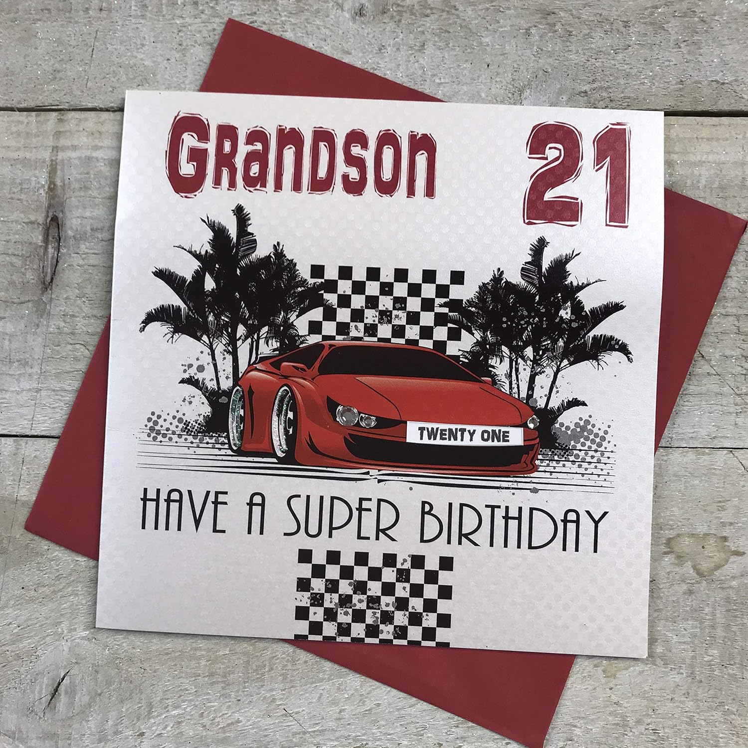 White Cotton Cards"Grandson 21 Have A Super Birthday" Handmade 21st Birthday Card, LLR21-GS,black, black|grey|green, 16 x16cm