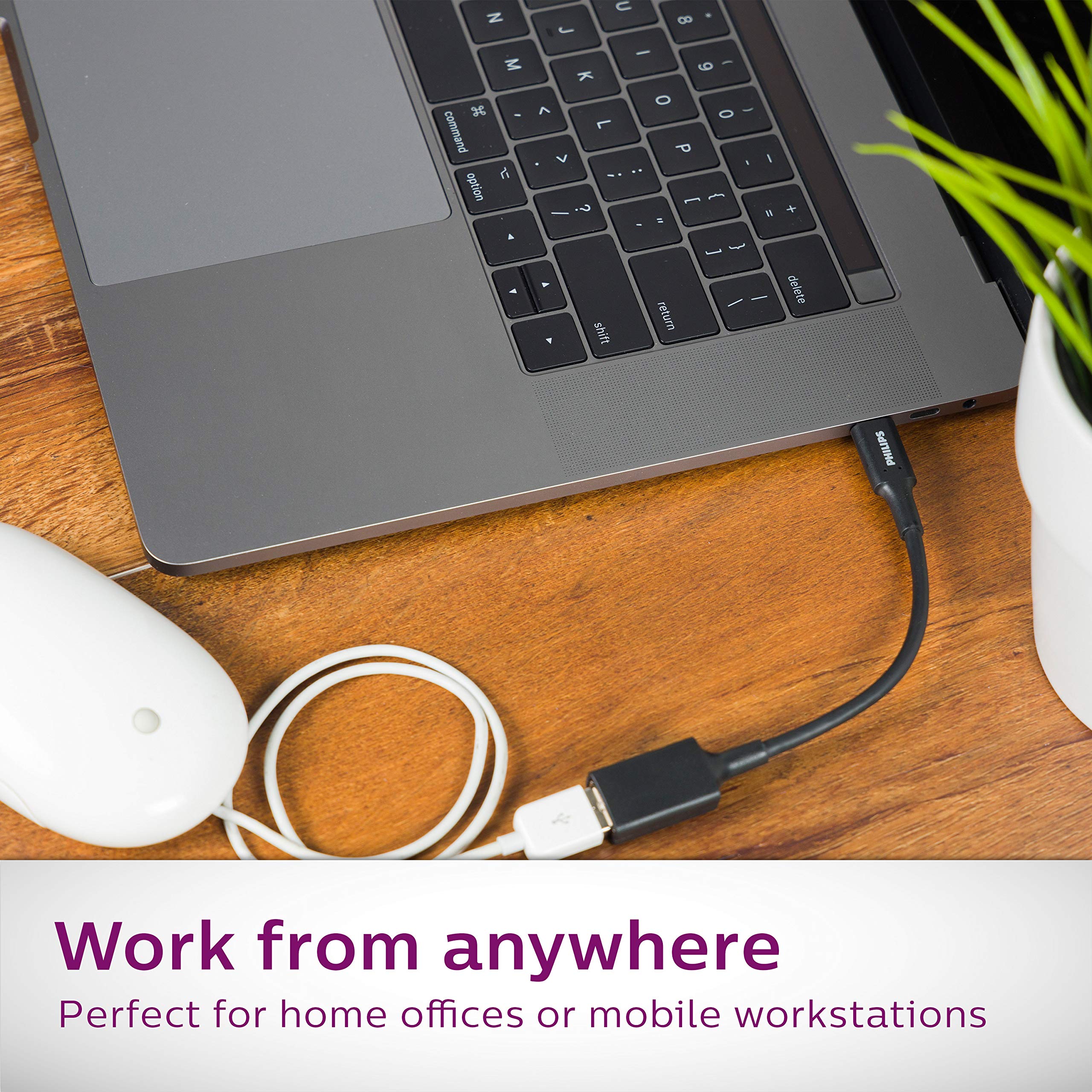 Philips USB C Male to USB A Female Adapter, 15W 6 inch Type A, 3.0 Adapter Port, Compatible with MacBook Pro/Air, iPhone 16 Pro/Max, Samsung Galaxy S24/S23/S22, 5 Gbps Transfer Speed, Black, SWU7113A/27