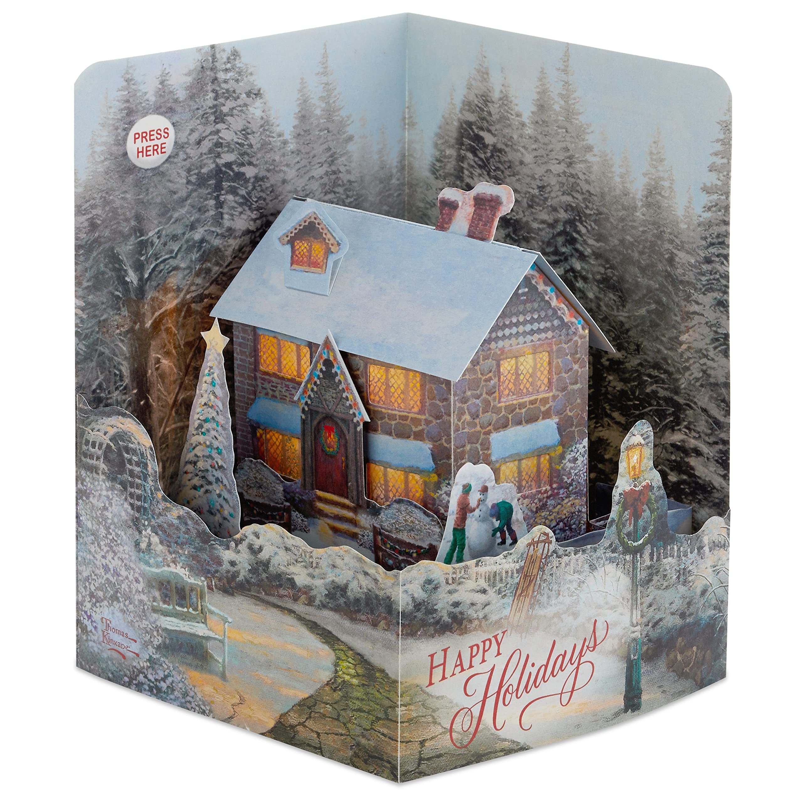 Hallmark Paper Wonder Musical Christmas Card, Thomas Kinkade Snowy Cottage with Deck the Halls Sound, Classic, Multicoloured